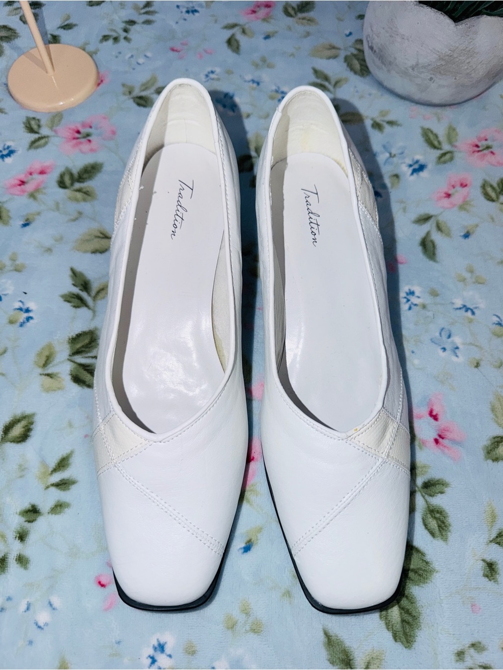 Bridal Patchwork White & Cream Low Heel Pumps Wedding Summer Party Nurse Shoes 👟